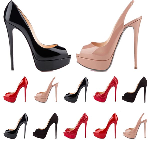 

womens designer shoes red bottom heels ladies high heels genuine leather luxurys dress peep toes pumps designertrade, Black