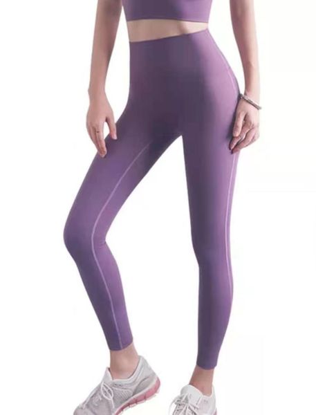 

2020 new europe and america high waist anti flanging lu-20 yoga pants new no embarrassment one piece hip lifting peach pants 008, White;red