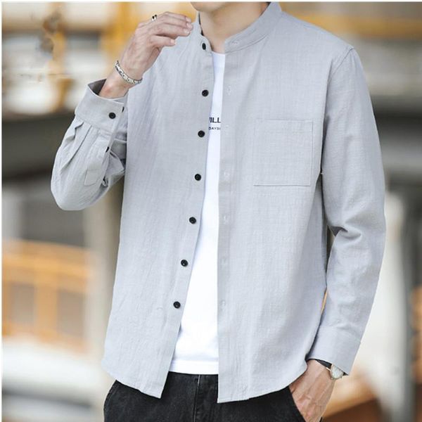 

men's casual shirts 2021 autumn shirt long-sleeved trend slim handsome business formal wear fashion cotton and linen, White;black