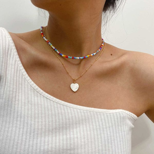

creative jewelry fashion versatile beaded clavicle chain personalized geometric color bead necklace, Silver