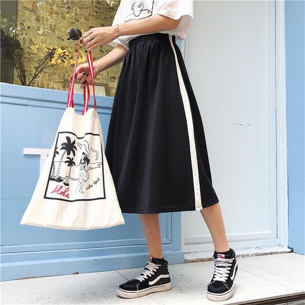 

skirts korea chic wind elastic waist loose wild casual skirt female, Black