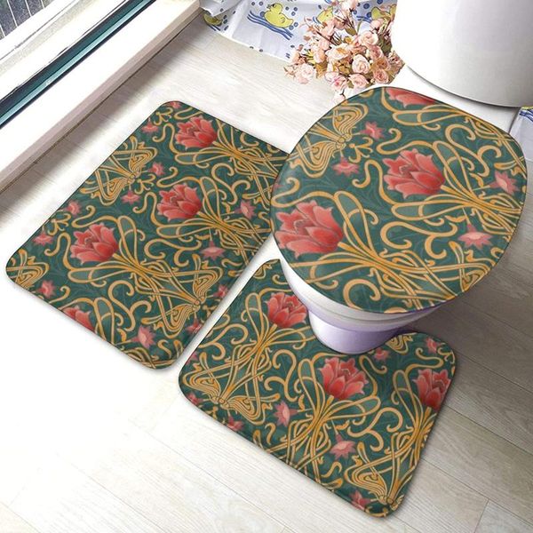 

bath mats art nouveau flowers no bathroom mat sets 3 piece set rugs memory foam toilet seat cover lid