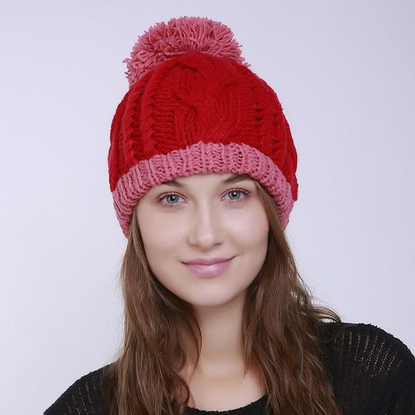 

xmas womens winter pom pom beanie handmade crochet chunky cable beanies thick knit warm fashion hat soft skull cap for girl, Blue;gray