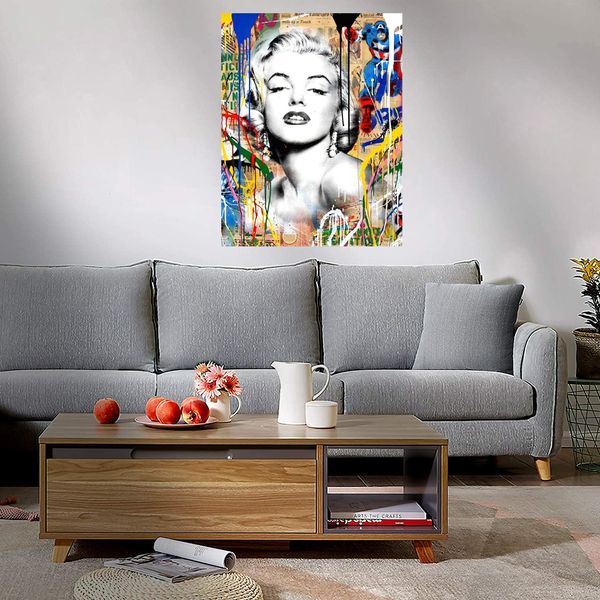 

brainwash + banksy marilyn monroe street art graffiti wall decor oil painting on canvas large wall art canvas picture 210224