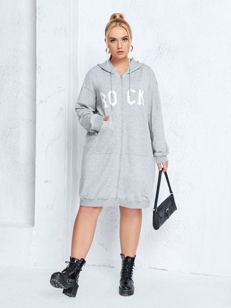 

plus letter graphic zip-up hoodie u1mm#, Black
