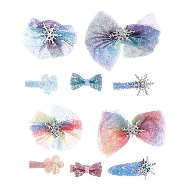 

hair accessories princess bows children starry snowflake bow hairpins clip for kids party christmas, Slivery;white