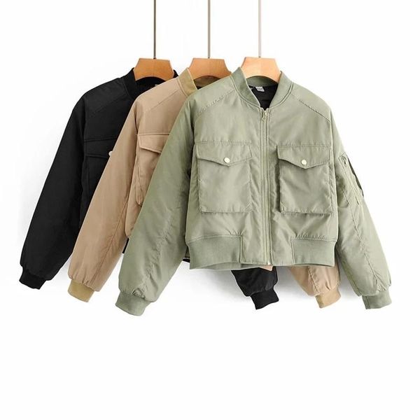 

women's jackets yiciya 2021 autumn short baseball khaki zipper pockets jakets casual loose basic jacket veste bomber coat female outwea, Black;brown