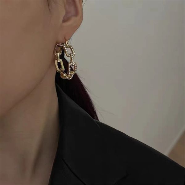

hbp fashion stitching ring buckle rhinestone advanced sense fashionable versatile women's super fire earrings, Silver
