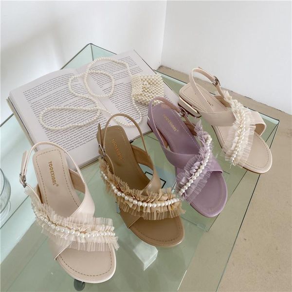 

sandals elastic band block heels clear shoes med suit female beige 2021 women's cross all-match espadrilles platform slip-on chu, Black