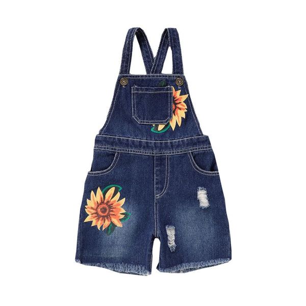 

jumpsuits toddler baby girl jeans overalls sunflower printed suspender pants pocket trousers casual loose bib clothing, Blue