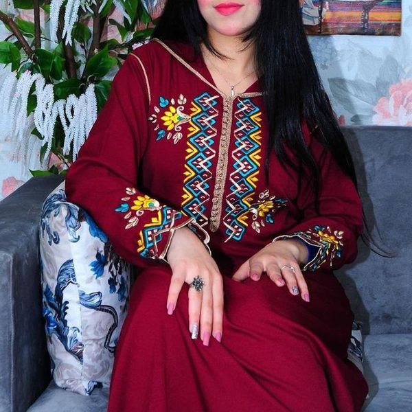 

ethnic clothing floral embroidery dubai abaya 2022 women dresses arabic muslim long dress spring fashion turkey moroccan woman jalaba robe x, Red