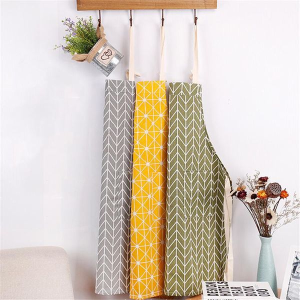 

aprons geometric yellow black plaids cotton linen apron woman bibs home cooking baking cleaning kitchen accessory 46096