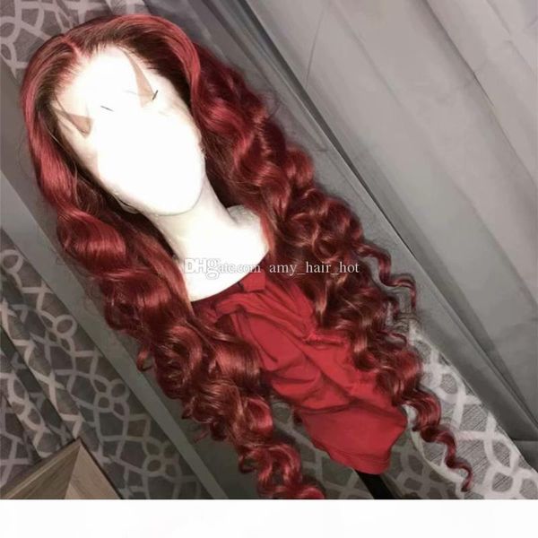 

#99j wine red 13x6x1 lace human hair wigs loose wavy peruvian burgundy hair glueless lace front wigs middle part 150% density, Black;brown