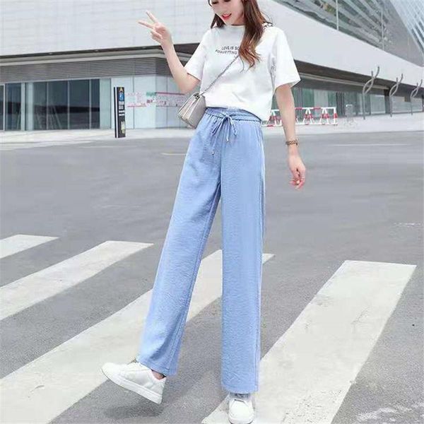 

women's leggings draping cotton and linen wide-leg pants for women 2021 spring summer high waist loose drooping slimming casual straigh, Black