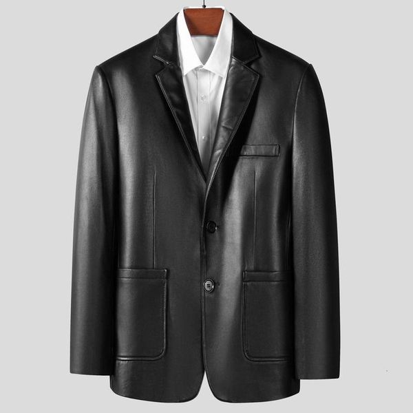 

men's leather & faux sheep coat suit winter jacket men korean slim, Black