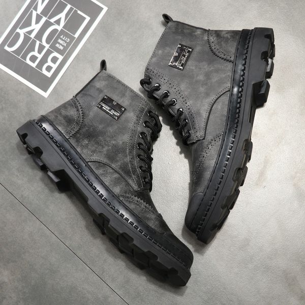 

autumn and winter new cotton shoes fashion leisure simple martin boots high plush horseshoe heel men's boots, Black