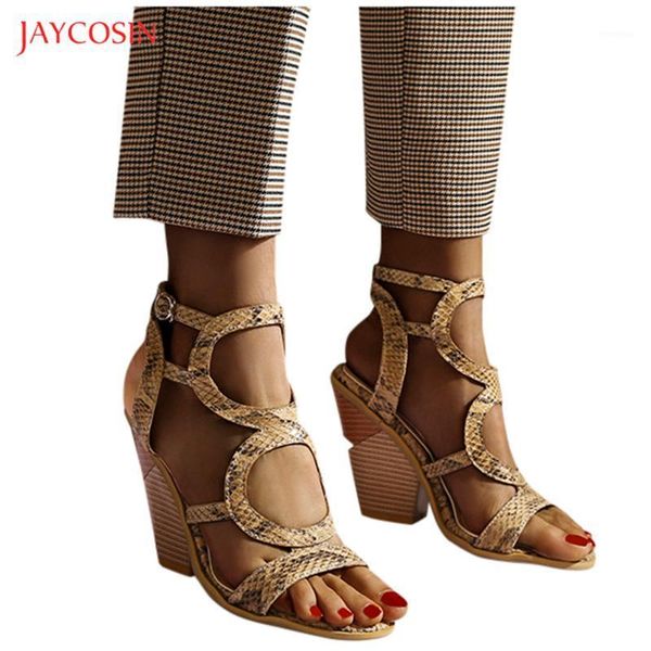 

jaycosin women sandals vintage gladiator high heels snake skin shoes ladies round tied zipper cover fashion summer1, Black