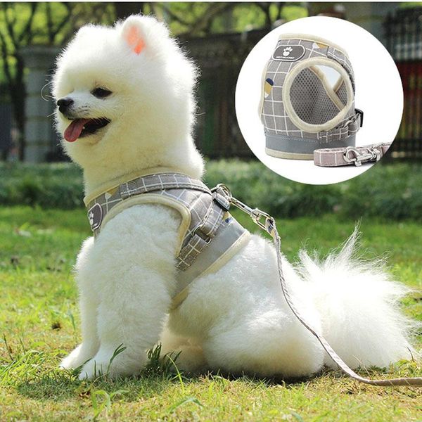 

dog collars & leashes warm harness adjustable chihuahua small medium dogs cat leash soft puppy vest outdoor collar chest back traction belt