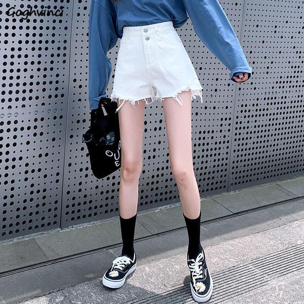 

women's shorts women frayed all-match fashion pure color loose leisure ulzzang high waist summer vacation female cozy denim streetwear, White;black