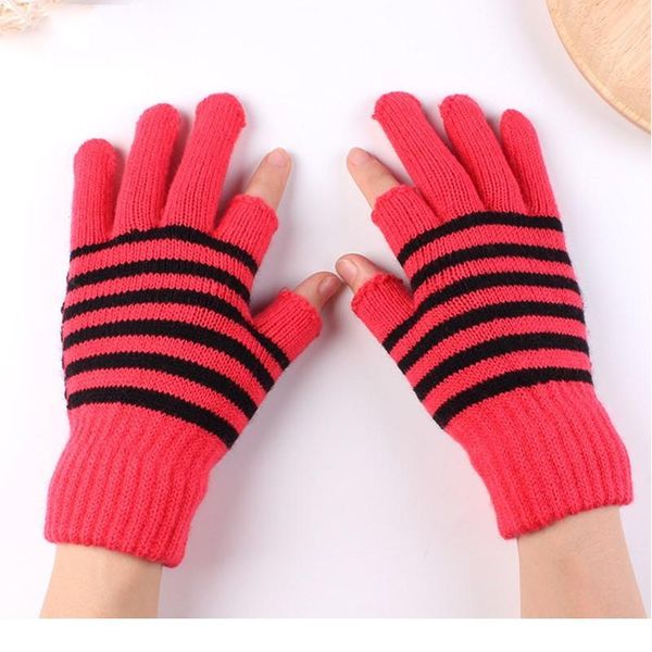 

winter wool elastic stretch half finger gloves outdoor warm mittens fingerless gloves touch screen knitted winte jllbsh, Black