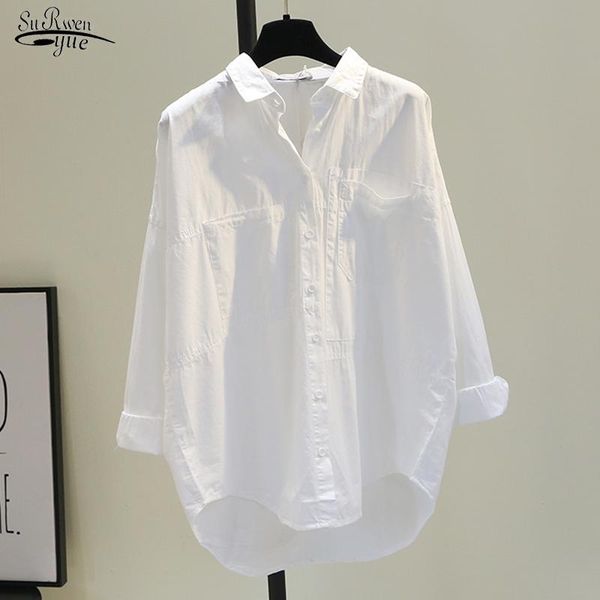 

women's blouses & shirts spring autumn women vintage blouse and cotton oversized loose clothing long sleeve white blue 12616