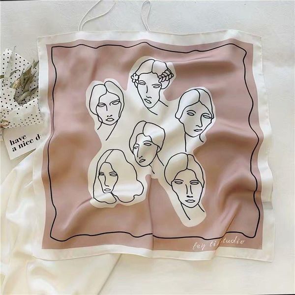 

zipeiqing 2021 fashion silk satin neck scarf dot print kerchief small shawls bag scarfs 70*70cm square head scarves for women, Blue;gray