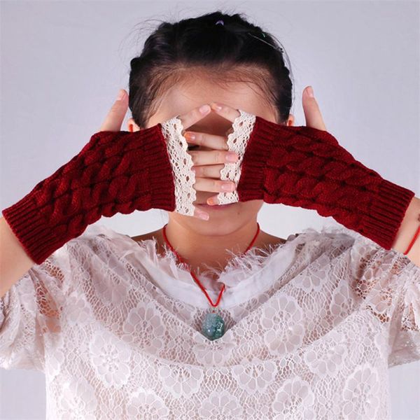 

five fingers gloves women crochet mittens long fingerless wrist warmer for arms and winter autumn 2021, Blue;gray