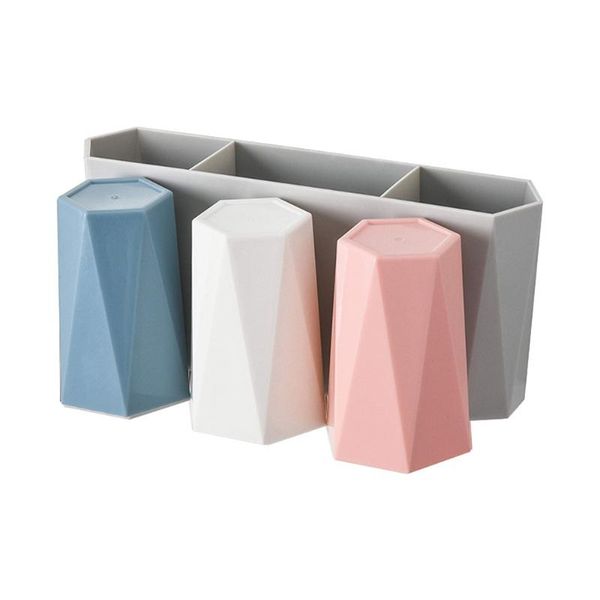 

bathroom storage & organization 1 set wall mount gargle cup mug and toothpaste holder toothbrush rack plastic organizer for