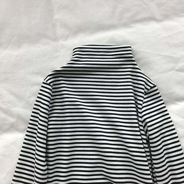 

spring new 2021 turtleneck striped shirts long sleeve t shirt women clothes slim fashion qajj, White