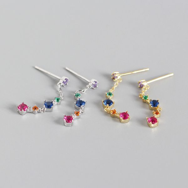 

yhe0282 light luxury s925 silver ins design color zircon tassel earrings net red silver earrings, Golden