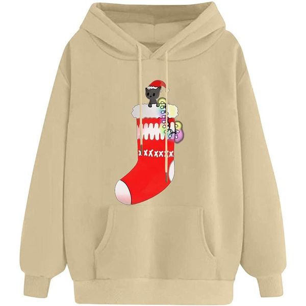 

women's hoodies & sweatshirts women fashion christmas print long sleeves hooded sweatshirt casual pullover sudaderas con capucha molet, Black