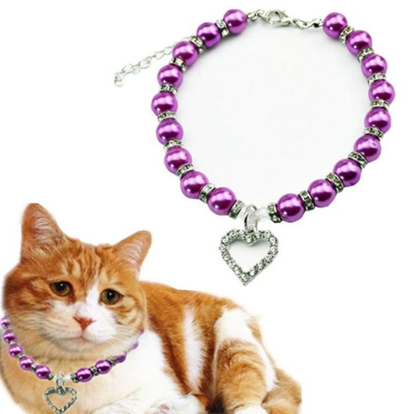 

1 pc diamante heart rhinestone pendant pearl necklace collar pet jewelry s m l available bling pet collars wholesale 40d17