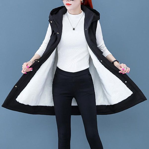 

women's vests korean 2021 autumn winter coat vest with hooded female sleeveless slim thick warm ladies waistcoat plus size 4xl, Black;white
