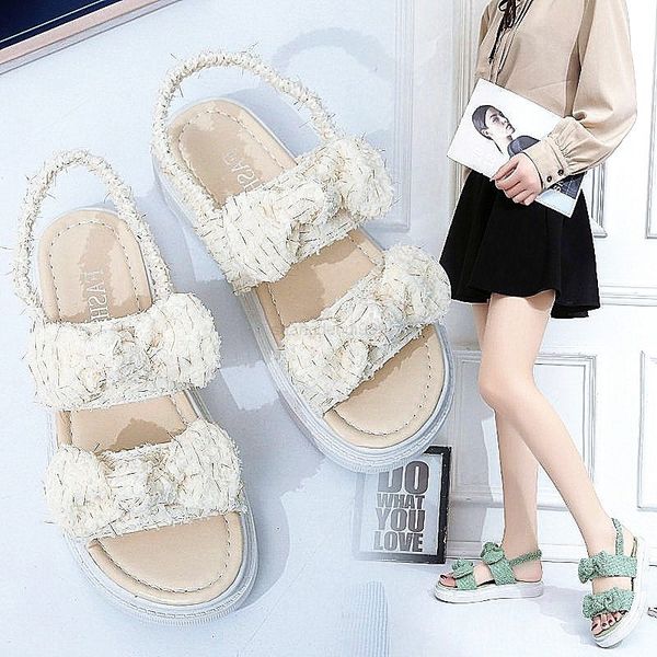 

ankle-wrap korean bow platform sandals 3cm increasing 01, Black