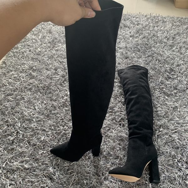 

over the knee boots women new design fur warm winter shoes women fashion high heel thigh high boots long woman footwear, Black