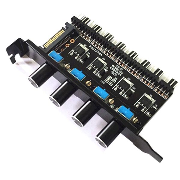 

pc 8 channels fan hub 4 knob cooling fan speed controller for cpu case hdd vga pwm pci bracket power by 12v control