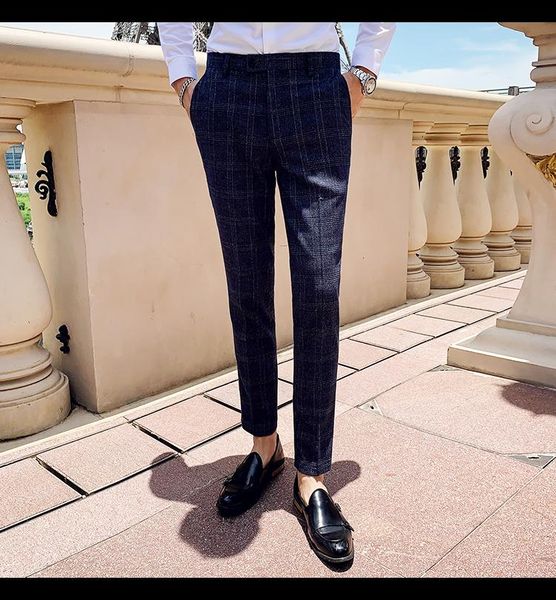 

men's suits & blazers 2022 boutique fashion plaid mens casual business suit pants slim high-end brand formal wedding dress groom stage, White;black