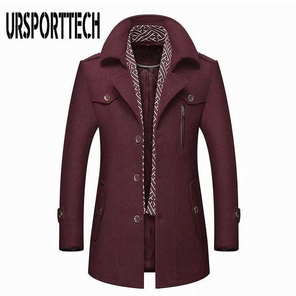 

fashion winterwooljacketmen cotton-padded middle long thick warm male trench coat overcoat woolen coats men plus size 5xl 210528, Black