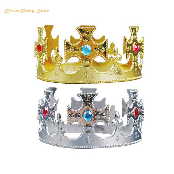 

2pcs party tiara royal queen prince king princs crown hats birthday decor for boys adults children girls halloween decoration