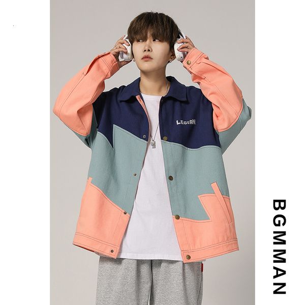 

new 2021 fashion letter jean jackets men spring casual denim jacket korean patchwork contrast color coat outerwear brdz, Black;brown