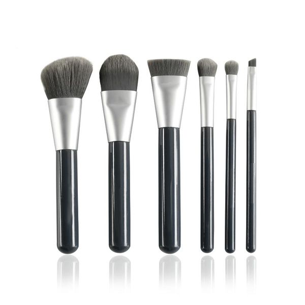 Neues Make-up-Pinsel-Set mit 6 Bambuskohle-Pinseln, Holzgriff, Kunstfasertasche, tragbarem Logo-Make-up-Werkzeug