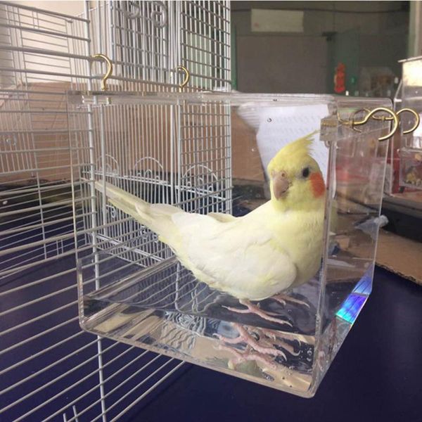 

bird cages parrots bathtub transparent acrylic parakeets cockatiel spacious house shower pet supplies cage portable with hanging hooks