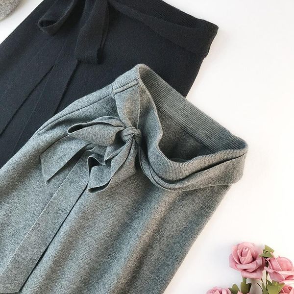 

skirts 2022 knitting high waist long saias autumn split women skirt jupe femme faldas, Black