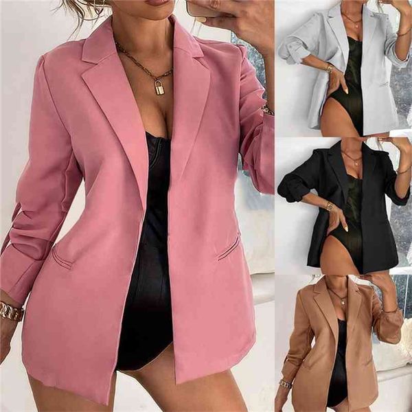 

women autumn blazer jacket fashion basic casual solid button long sleeve work suit coat office lady elegant s 210915, White;black