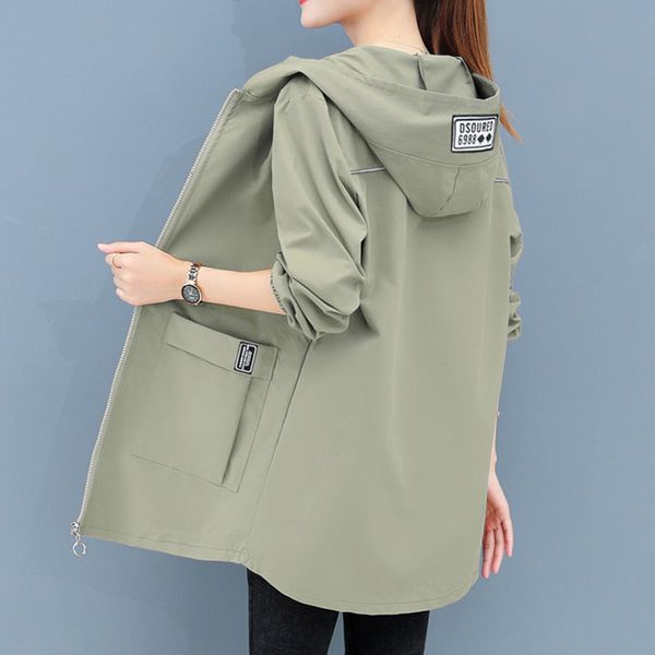 

female plus size 5xl with hood 2021 new short casual midlength trench coatw31 spring jacket 9w53, Tan;black