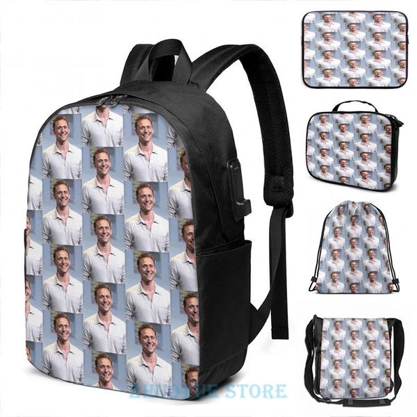 

backpack funny graphic print tom hiddleston usb charge men school bags women bag travel laptop