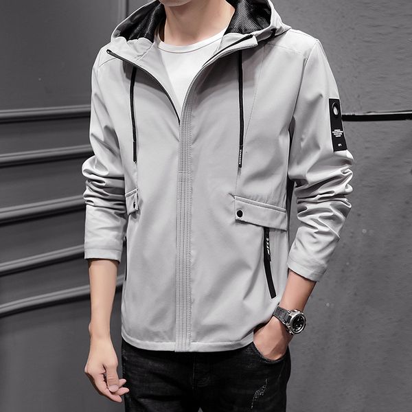 

coat for male 2021 spring and autumn korean fashion men's solid color hooded casual youth et men, Black;brown