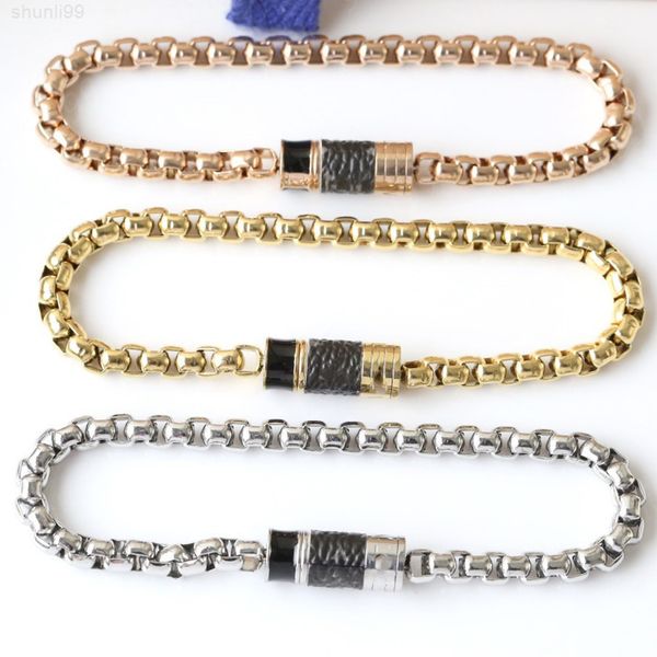 

classic mens letter bracelet brand designer 18k jewelry perfume bottle chain lover gift, Black
