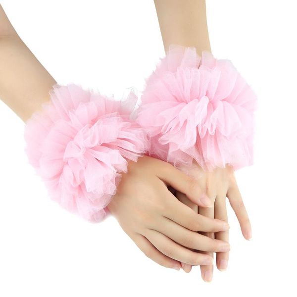 

bridal gloves women girls fashion handmade adjustable ruffled tulle bracelet wrist sleeves fingerless wedding party accessories, White