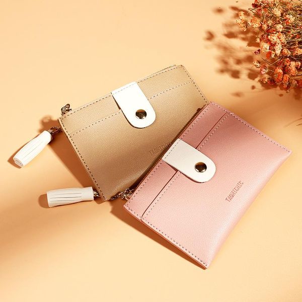 

wallets 2021 pure mini wallet tassel creative card case pu zip small coin purse pink, Red;black